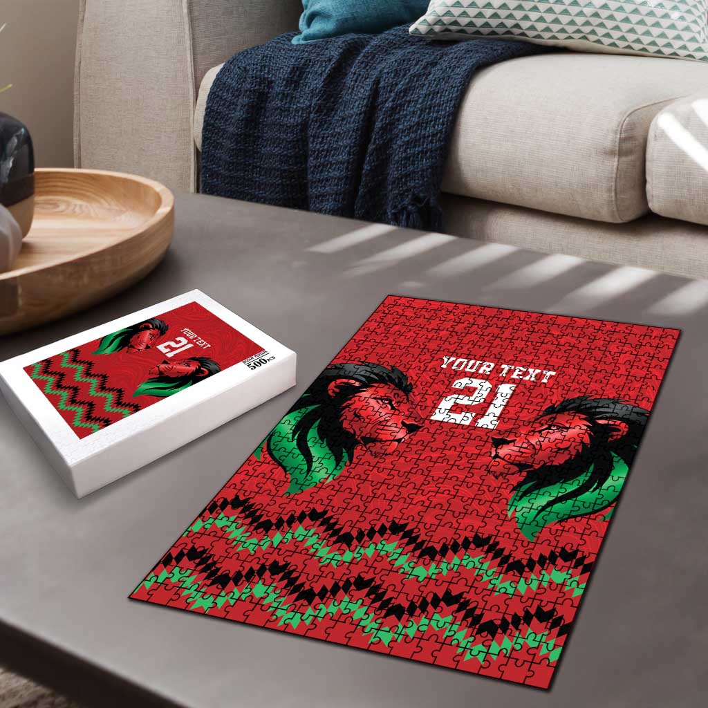 Kenya Cricket Custom Puzzle Red Lion Head with Kenyan Pattern - Wonder Print Shop