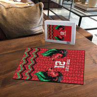 Kenya Cricket Custom Puzzle Red Lion Head with Kenyan Pattern - Wonder Print Shop