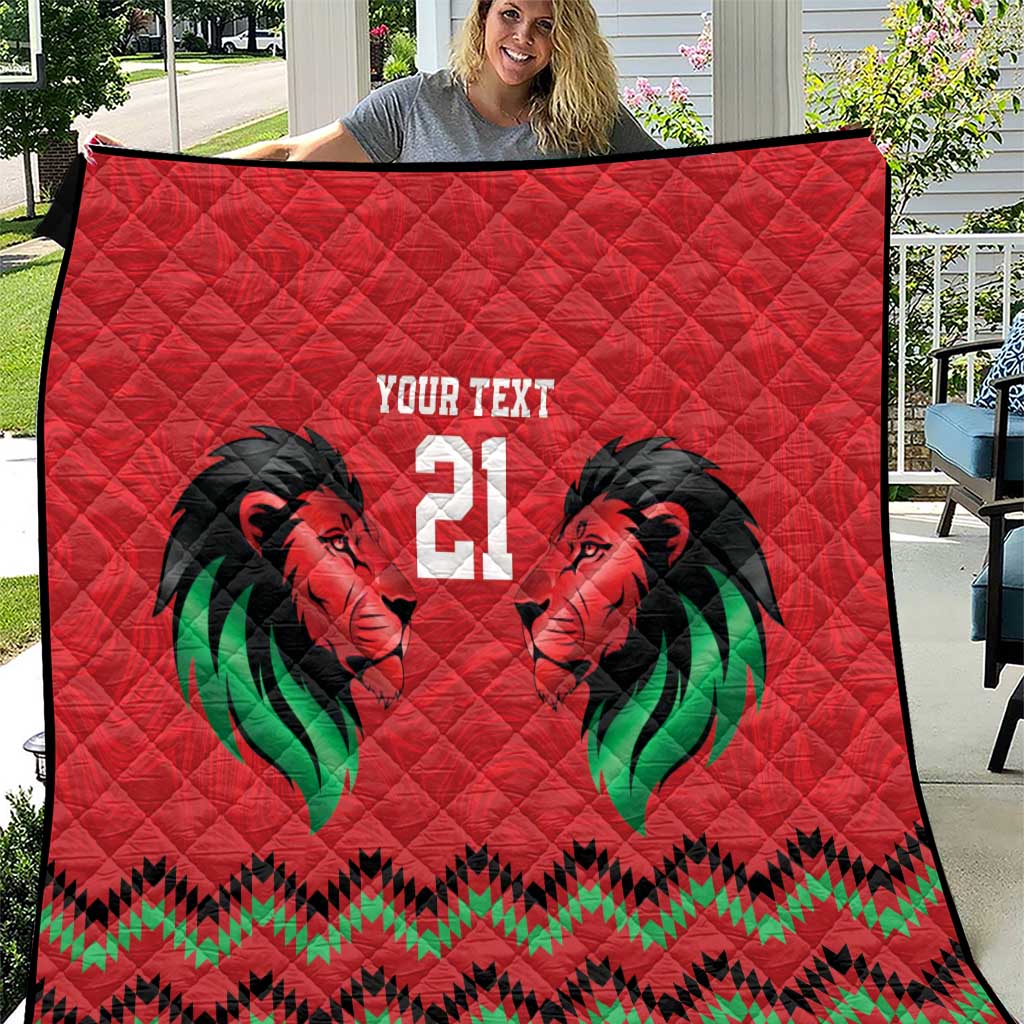 Kenya Cricket Custom Quilt Red Lion Head with Kenyan Pattern - Wonder Print Shop