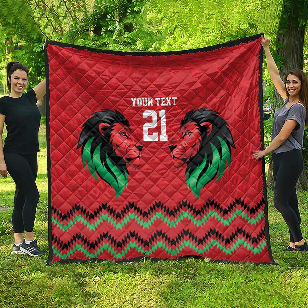 Kenya Cricket Custom Quilt Red Lion Head with Kenyan Pattern - Wonder Print Shop
