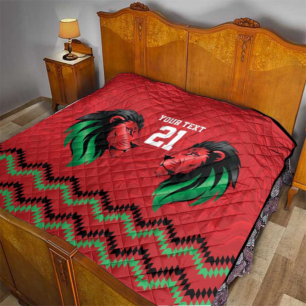 Kenya Cricket Custom Quilt Red Lion Head with Kenyan Pattern - Wonder Print Shop