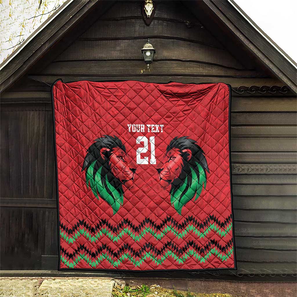 Kenya Cricket Custom Quilt Red Lion Head with Kenyan Pattern - Wonder Print Shop