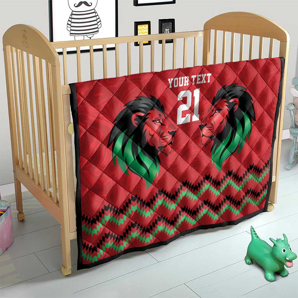 Kenya Cricket Custom Quilt Red Lion Head with Kenyan Pattern - Wonder Print Shop