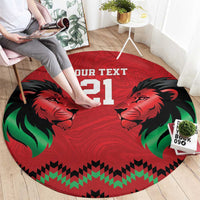 Kenya Cricket Custom Round Carpet Red Lion Head with Kenyan Pattern - Wonder Print Shop