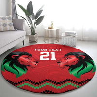 Kenya Cricket Custom Round Carpet Red Lion Head with Kenyan Pattern - Wonder Print Shop