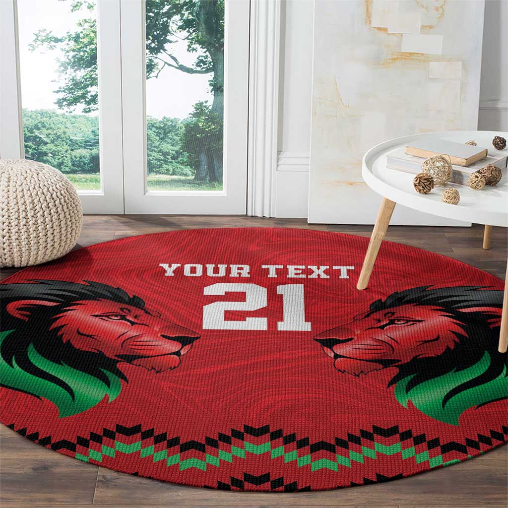 Kenya Cricket Custom Round Carpet Red Lion Head with Kenyan Pattern - Wonder Print Shop