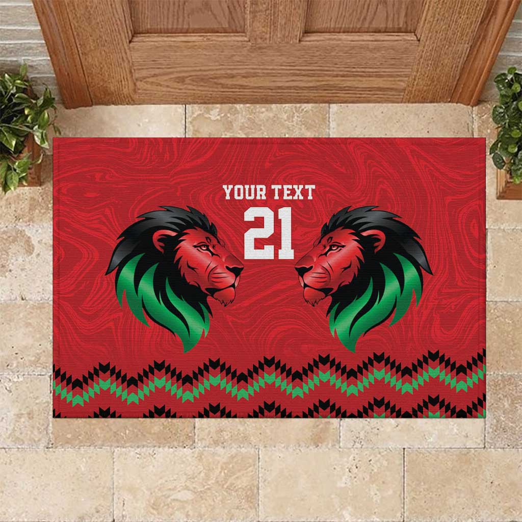 Kenya Cricket Custom Rubber Doormat Red Lion Head with Kenyan Pattern - Wonder Print Shop