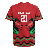 Kenya Cricket Custom Rugby Jersey Red Lion Head with Kenyan Pattern - Wonder Print Shop