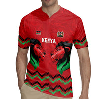 Kenya Cricket Custom Rugby Jersey Red Lion Head with Kenyan Pattern - Wonder Print Shop