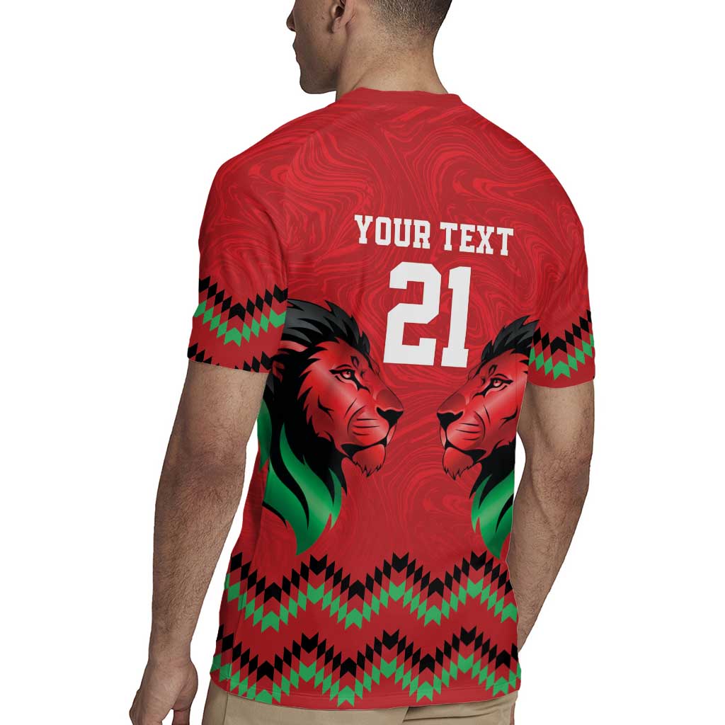Kenya Cricket Custom Rugby Jersey Red Lion Head with Kenyan Pattern - Wonder Print Shop