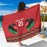 Kenya Cricket Custom Sarong Red Lion Head with Kenyan Pattern - Wonder Print Shop