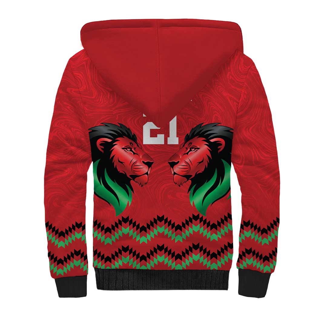 Kenya Cricket Custom Sherpa Hoodie Red Lion Head with Kenyan Pattern - Wonder Print Shop