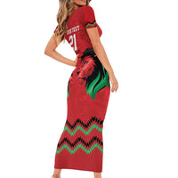 Kenya Cricket Custom Short Sleeve Bodycon Dress Red Lion Head with Kenyan Pattern - Wonder Print Shop