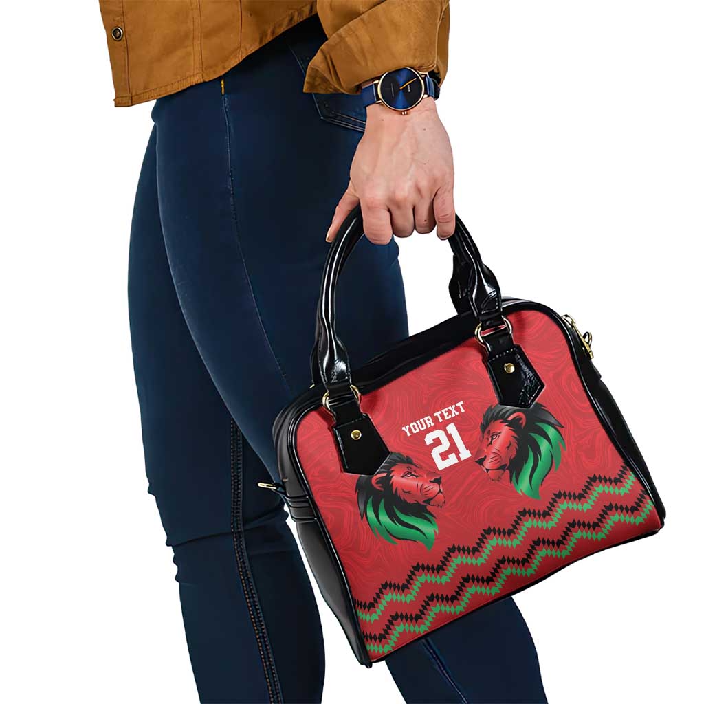 Kenya Cricket Custom Shoulder Handbag Red Lion Head with Kenyan Pattern - Wonder Print Shop