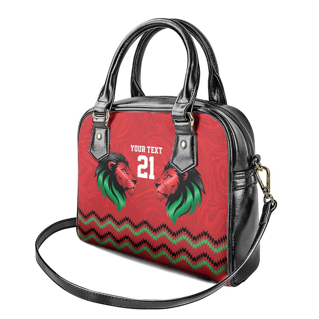 Kenya Cricket Custom Shoulder Handbag Red Lion Head with Kenyan Pattern - Wonder Print Shop