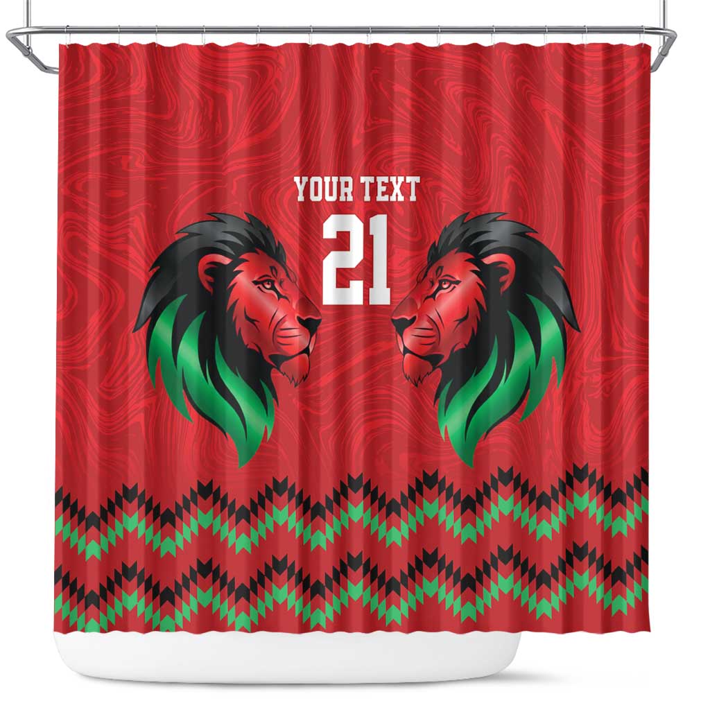 Kenya Cricket Custom Shower Curtain Red Lion Head with Kenyan Pattern - Wonder Print Shop
