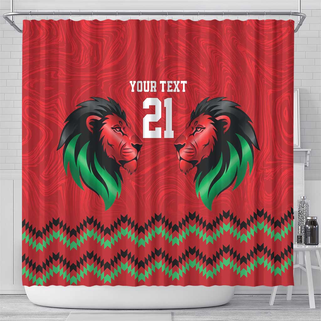Kenya Cricket Custom Shower Curtain Red Lion Head with Kenyan Pattern - Wonder Print Shop