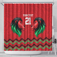 Kenya Cricket Custom Shower Curtain Red Lion Head with Kenyan Pattern - Wonder Print Shop