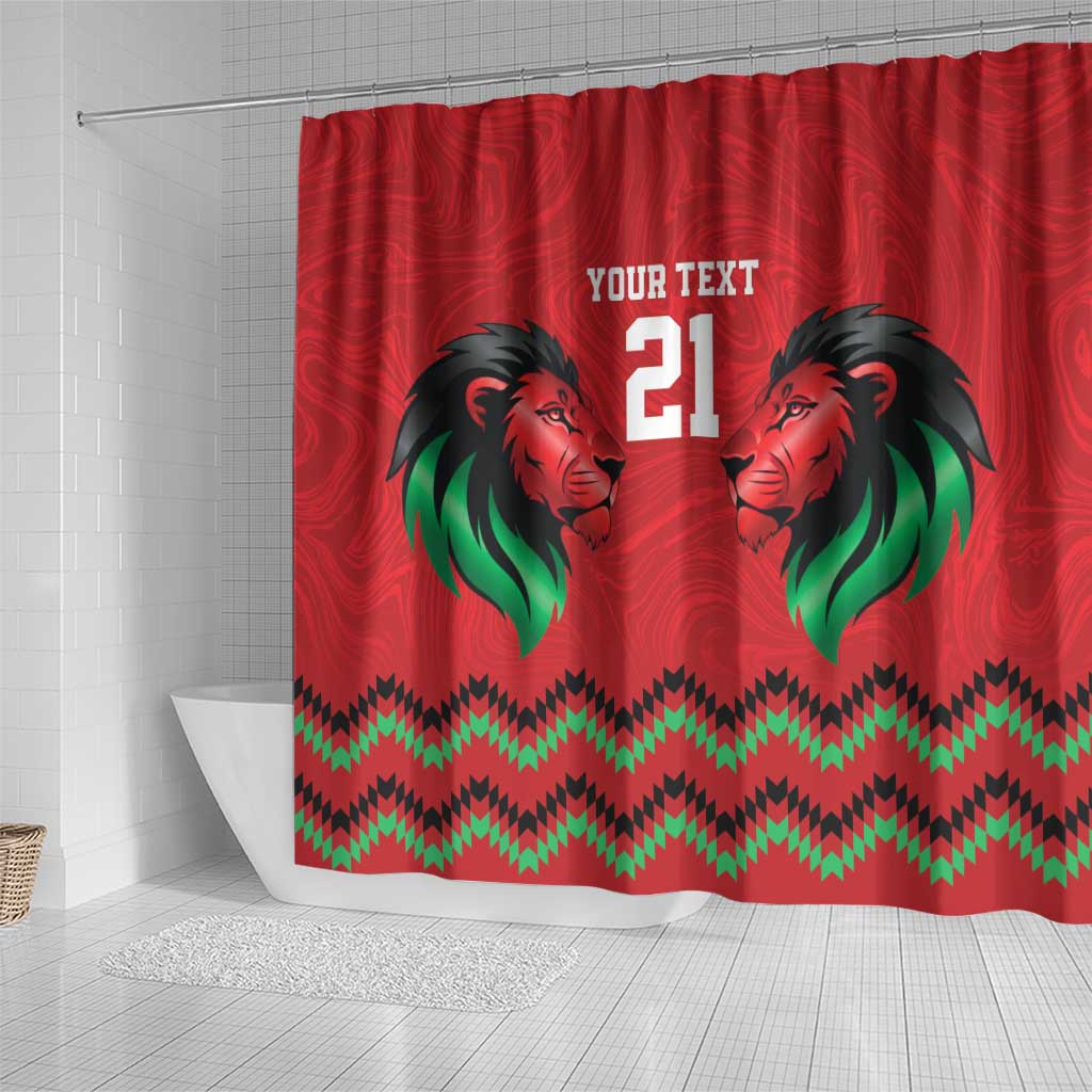 Kenya Cricket Custom Shower Curtain Red Lion Head with Kenyan Pattern - Wonder Print Shop