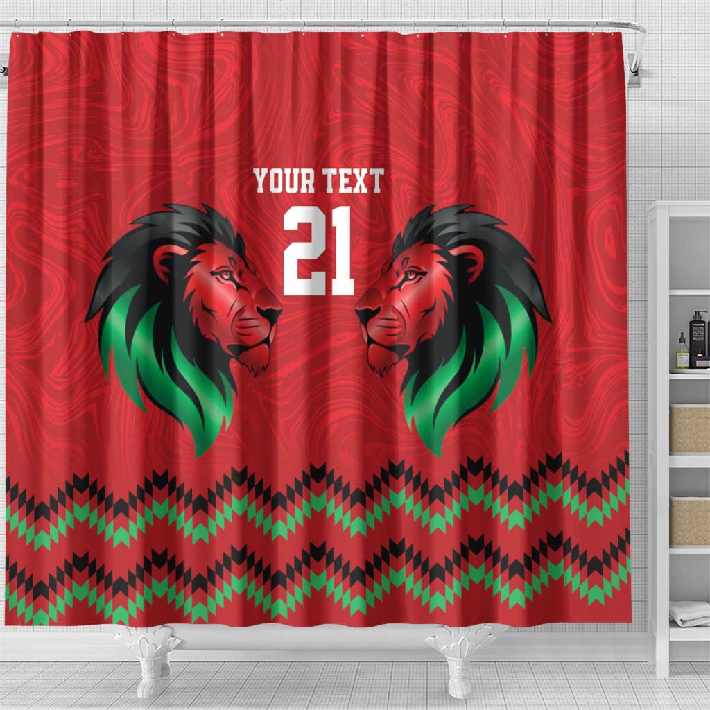 Kenya Cricket Custom Shower Curtain Red Lion Head with Kenyan Pattern - Wonder Print Shop