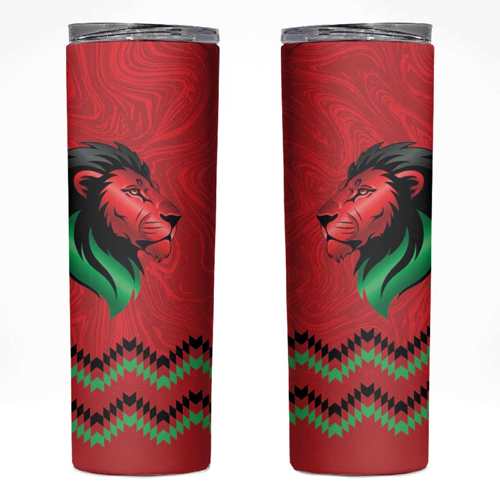 Kenya Cricket Custom Skinny Tumbler Red Lion Head with Kenyan Pattern - Wonder Print Shop