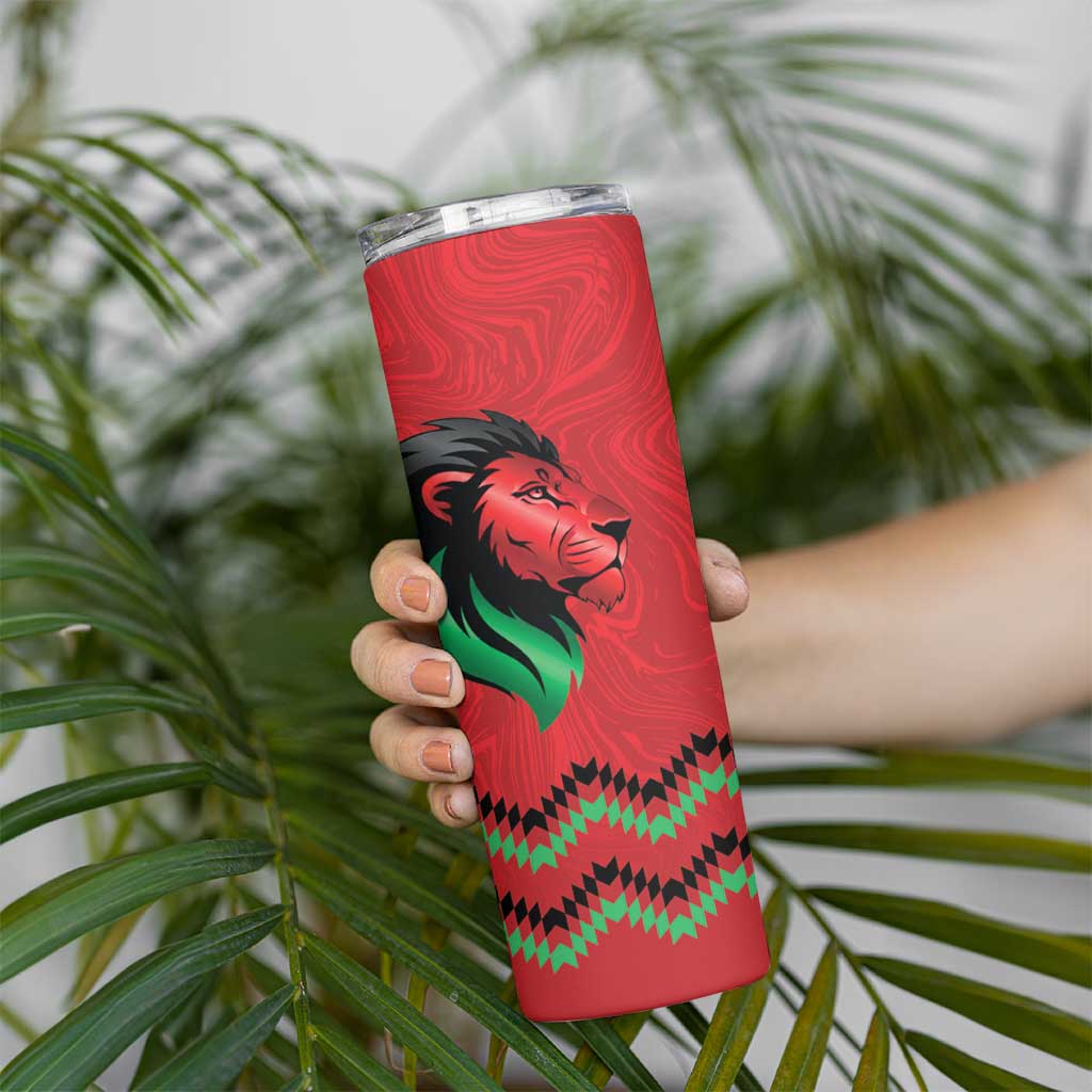 Kenya Cricket Custom Skinny Tumbler Red Lion Head with Kenyan Pattern - Wonder Print Shop