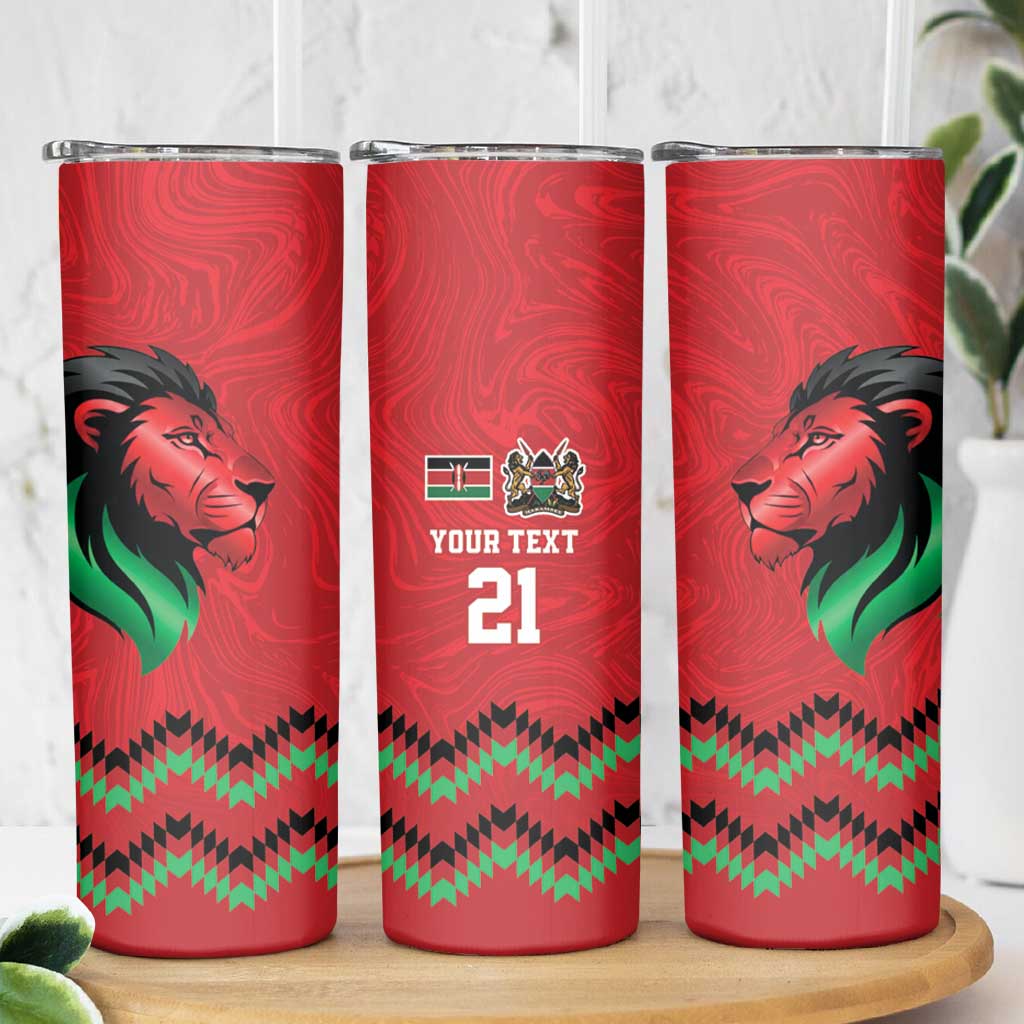 Kenya Cricket Custom Skinny Tumbler Red Lion Head with Kenyan Pattern - Wonder Print Shop