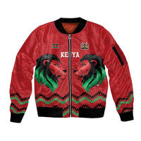 Kenya Cricket Custom Sleeve Zip Bomber Jacket Red Lion Head with Kenyan Pattern - Wonder Print Shop