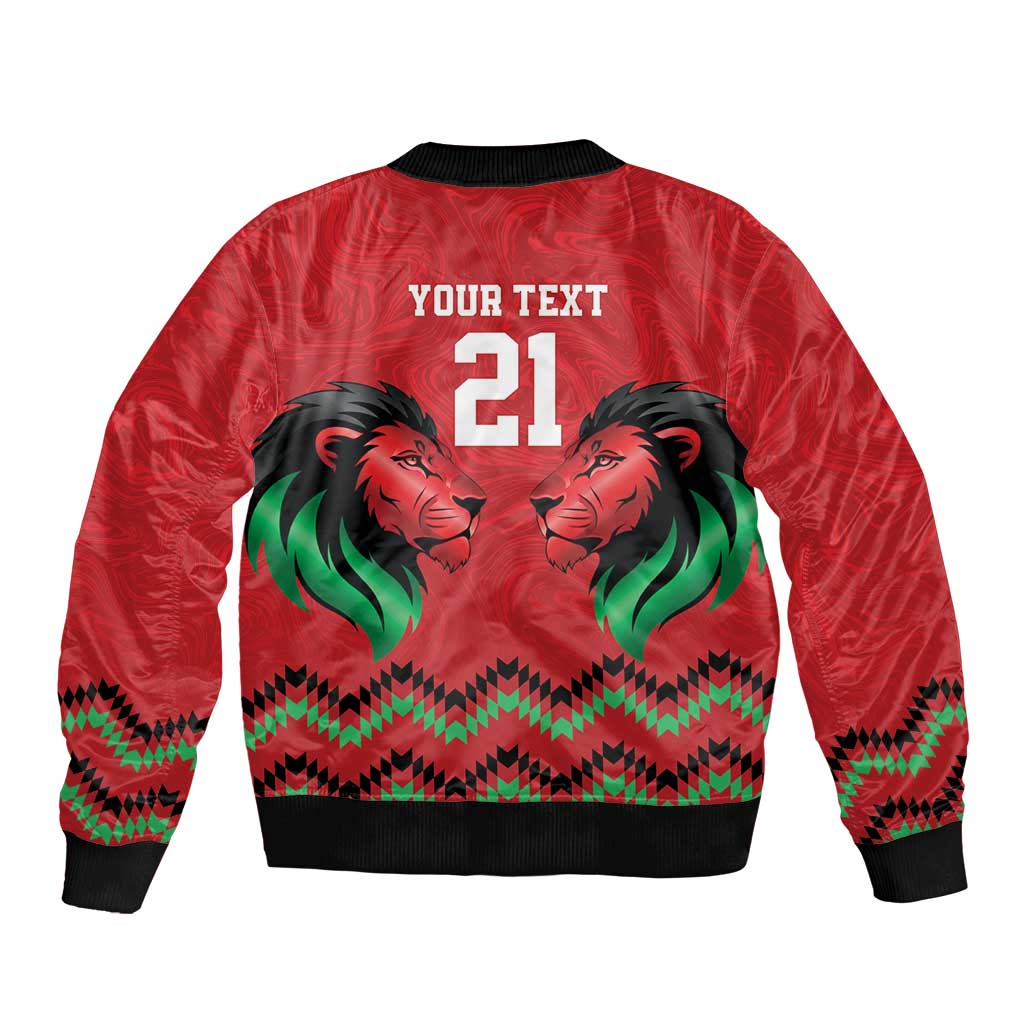 Kenya Cricket Custom Sleeve Zip Bomber Jacket Red Lion Head with Kenyan Pattern - Wonder Print Shop