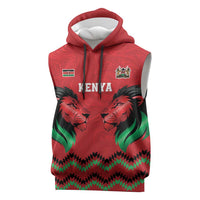 Kenya Cricket Custom Sleeveless Hoodie Red Lion Head with Kenyan Pattern - Wonder Print Shop