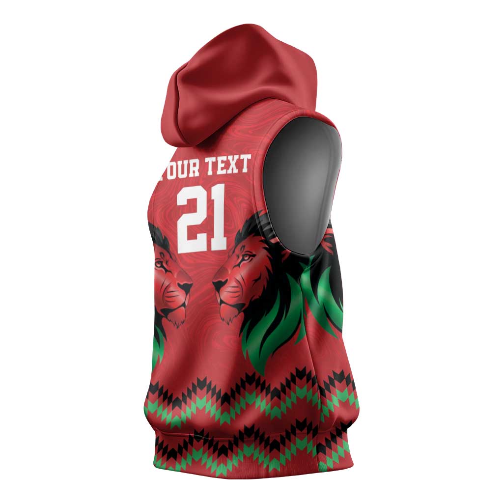 Kenya Cricket Custom Sleeveless Hoodie Red Lion Head with Kenyan Pattern - Wonder Print Shop