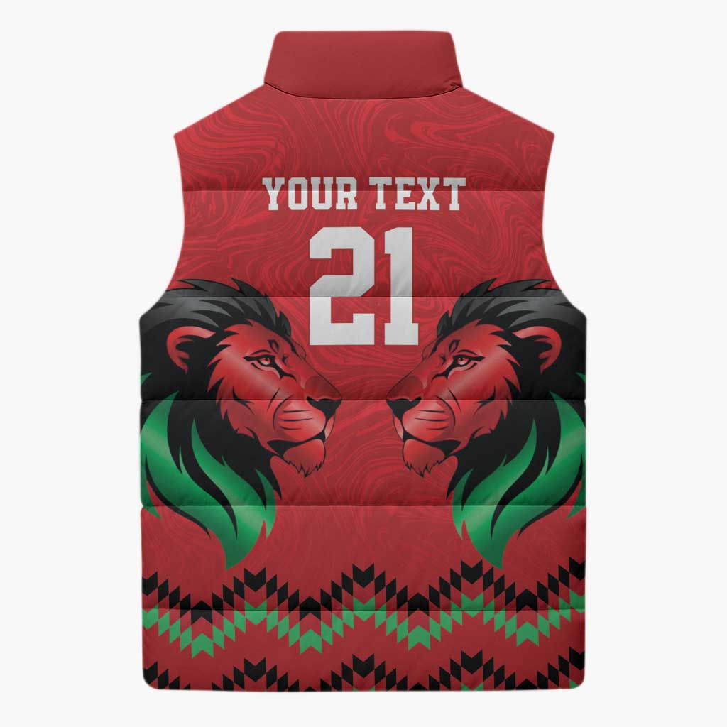 Kenya Cricket Custom Sleeveless Puffer Jacket Red Lion Head with Kenyan Pattern - Wonder Print Shop
