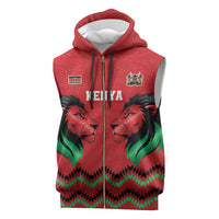 Kenya Cricket Custom Sleeveless Zip Hoodie Red Lion Head with Kenyan Pattern - Wonder Print Shop