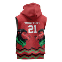 Kenya Cricket Custom Sleeveless Zip Hoodie Red Lion Head with Kenyan Pattern - Wonder Print Shop
