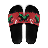 Kenya Cricket Custom Slide Sandals Red Lion Head with Kenyan Pattern - Wonder Print Shop
