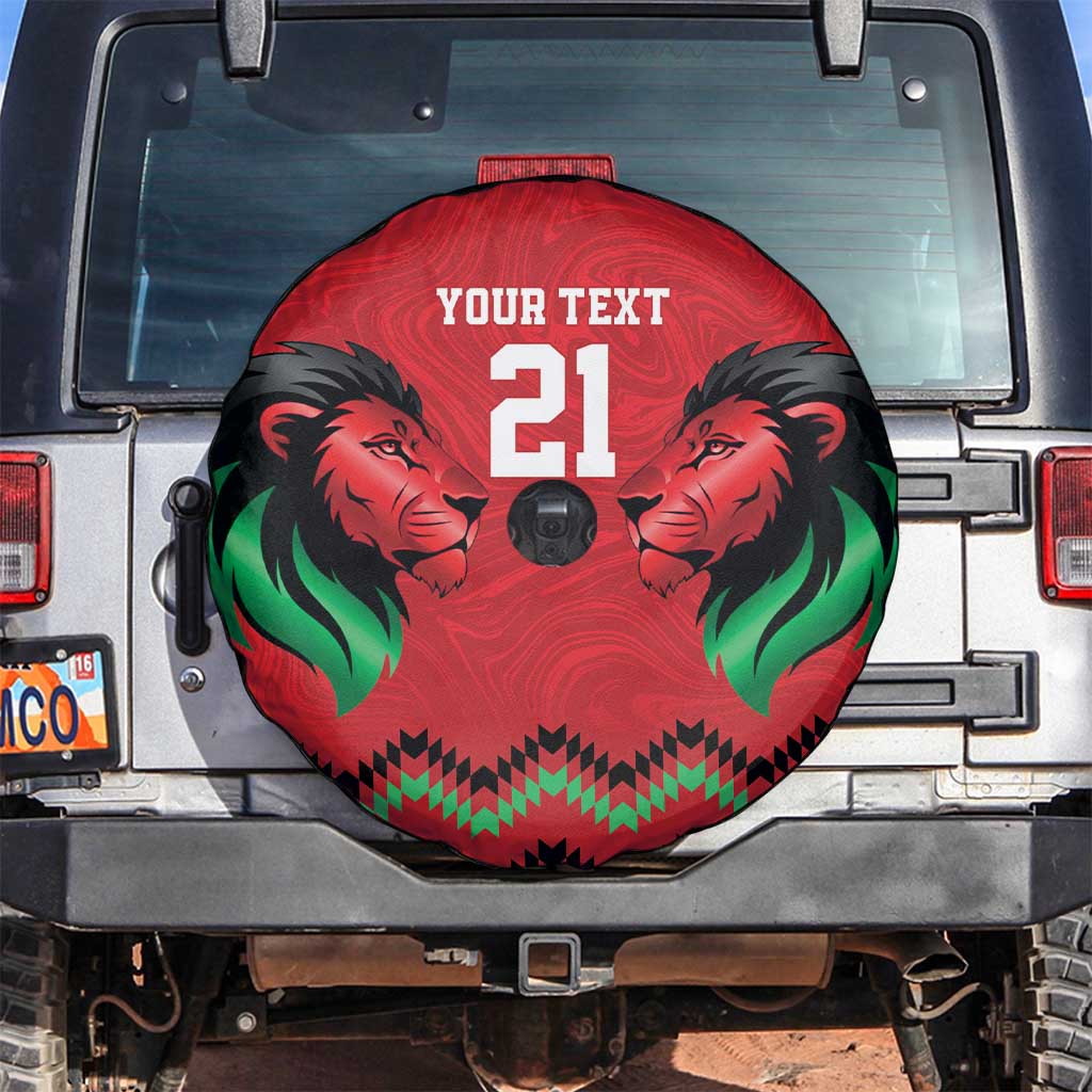 Kenya Cricket Custom Spare Tire Cover Red Lion Head with Kenyan Pattern - Wonder Print Shop