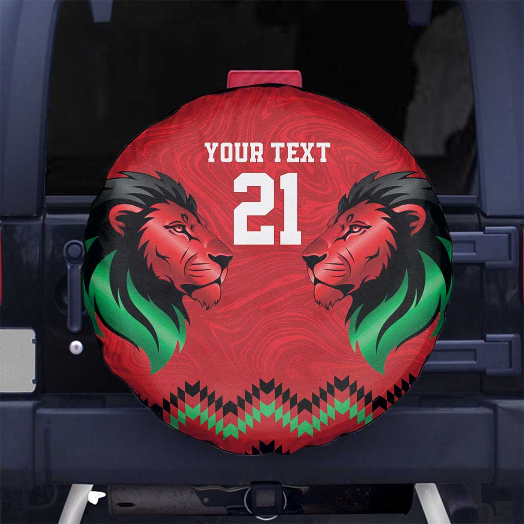 Kenya Cricket Custom Spare Tire Cover Red Lion Head with Kenyan Pattern - Wonder Print Shop