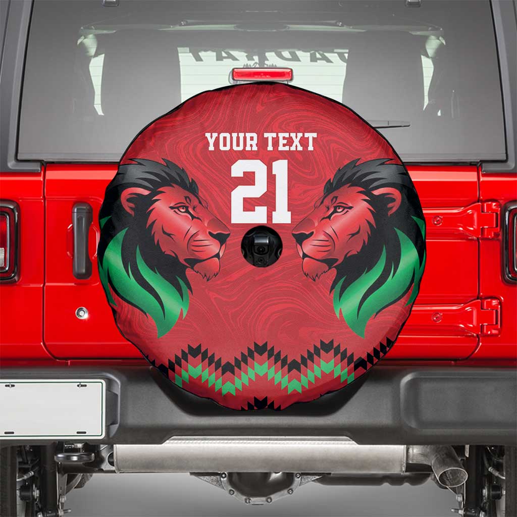 Kenya Cricket Custom Spare Tire Cover Red Lion Head with Kenyan Pattern - Wonder Print Shop