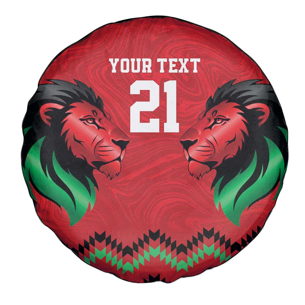 Kenya Cricket Custom Spare Tire Cover Red Lion Head with Kenyan Pattern - Wonder Print Shop