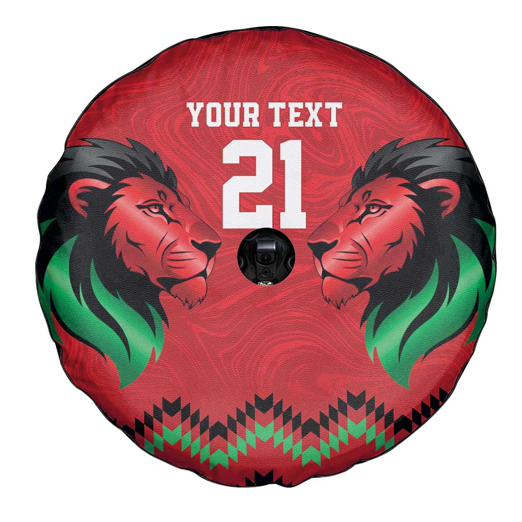 Kenya Cricket Custom Spare Tire Cover Red Lion Head with Kenyan Pattern - Wonder Print Shop