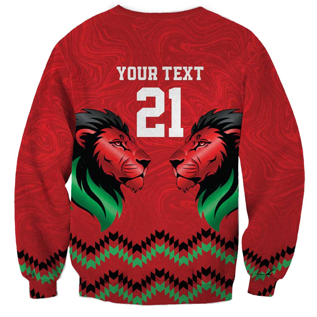 Kenya Cricket Custom Sweatshirt Red Lion Head with Kenyan Pattern - Wonder Print Shop