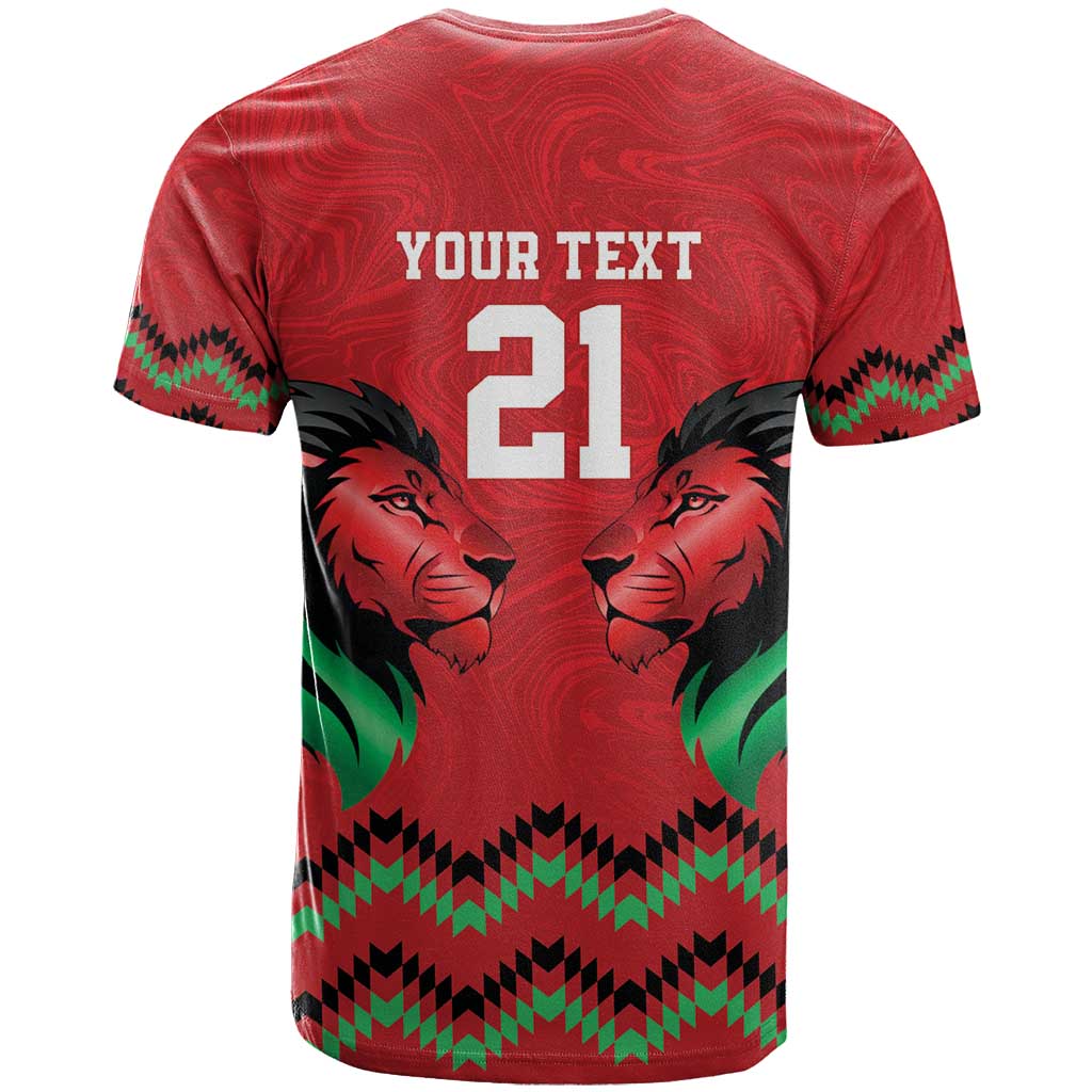 Kenya Cricket Custom T Shirt Red Lion Head with Kenyan Pattern - Wonder Print Shop