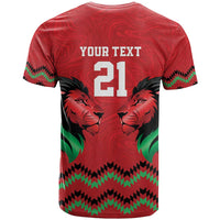 Kenya Cricket Custom T Shirt Red Lion Head with Kenyan Pattern - Wonder Print Shop