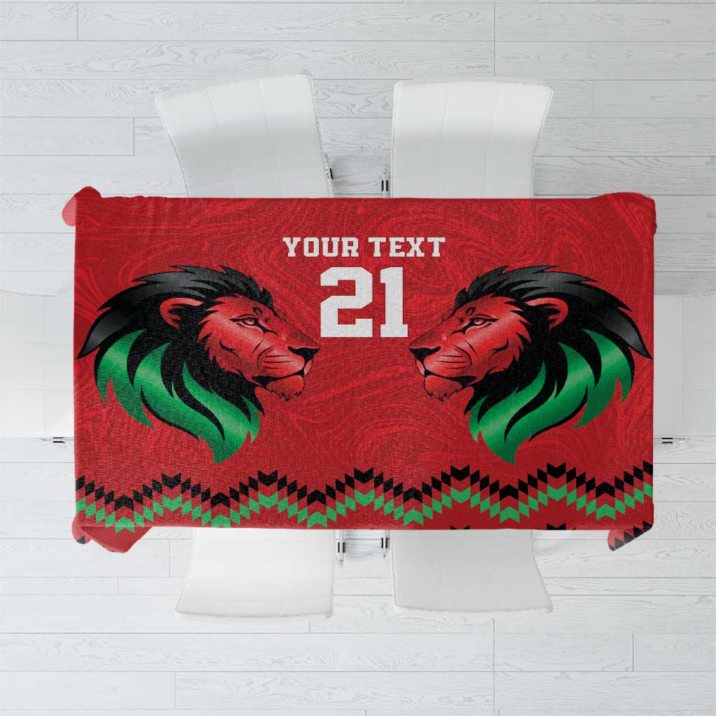 Kenya Cricket Custom Tablecloth Red Lion Head with Kenyan Pattern - Wonder Print Shop