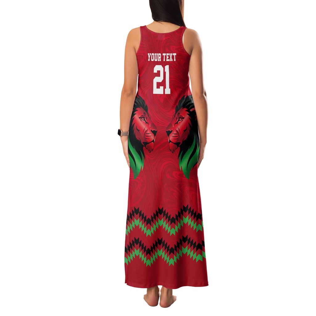 Kenya Cricket Custom Tank Maxi Dress Red Lion Head with Kenyan Pattern - Wonder Print Shop