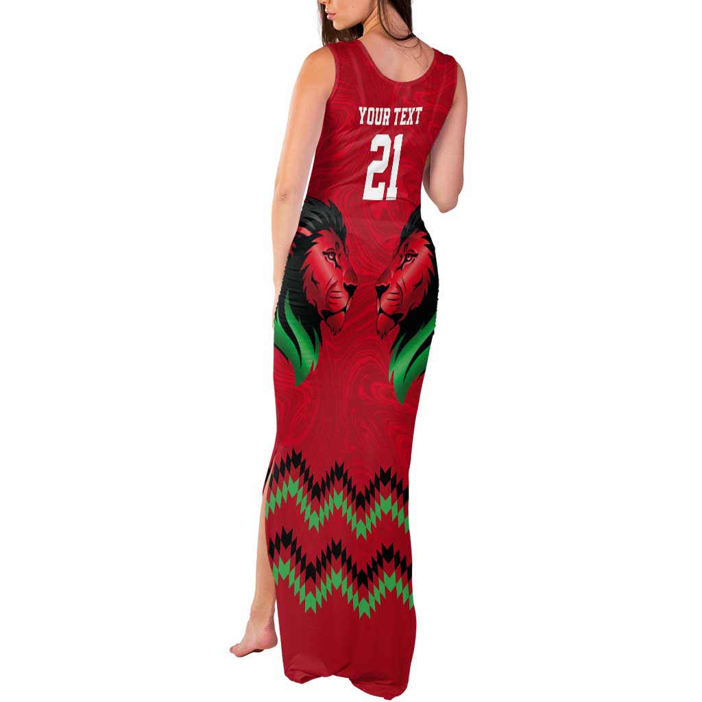 Kenya Cricket Custom Tank Maxi Dress Red Lion Head with Kenyan Pattern - Wonder Print Shop