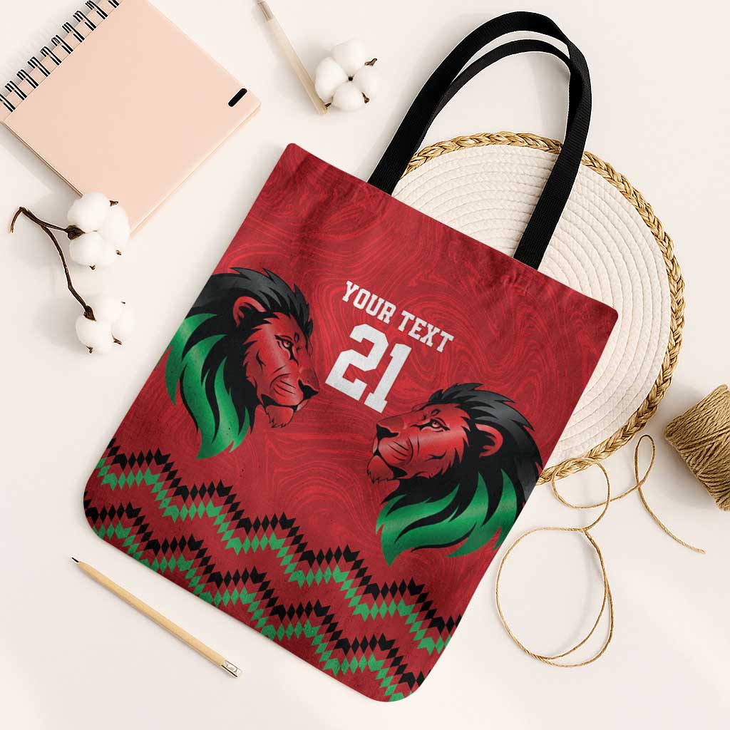 Kenya Cricket Custom Tote Bag Red Lion Head with Kenyan Pattern - Wonder Print Shop