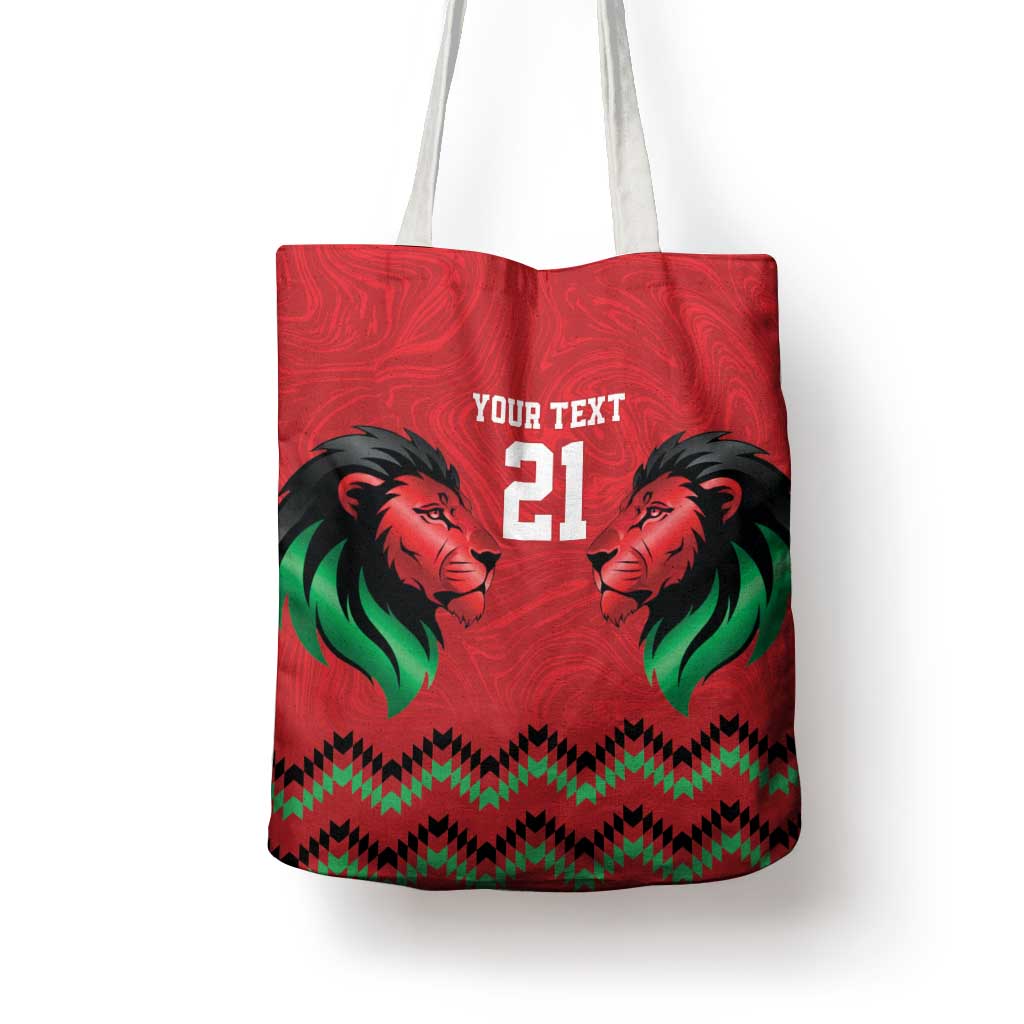 Kenya Cricket Custom Tote Bag Red Lion Head with Kenyan Pattern - Wonder Print Shop