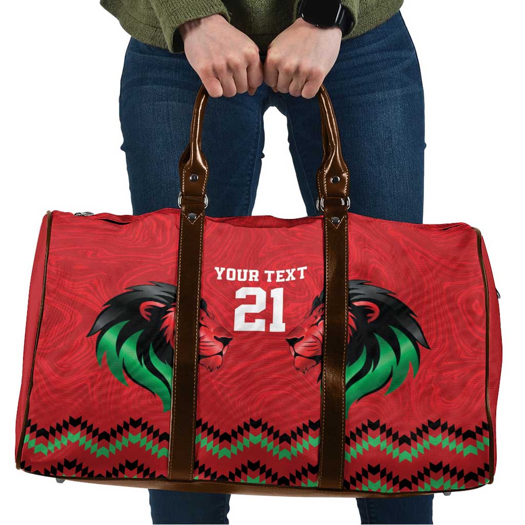 Kenya Cricket Custom Travel Bag Red Lion Head with Kenyan Pattern - Wonder Print Shop