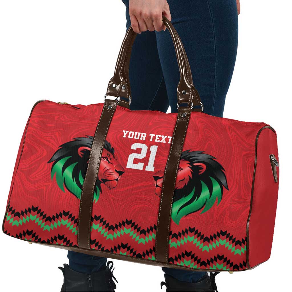 Kenya Cricket Custom Travel Bag Red Lion Head with Kenyan Pattern - Wonder Print Shop